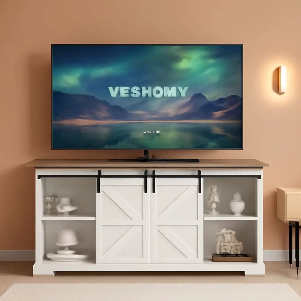 White TV Stand With Sliding Barn Doors For Living Room from PriceLows™