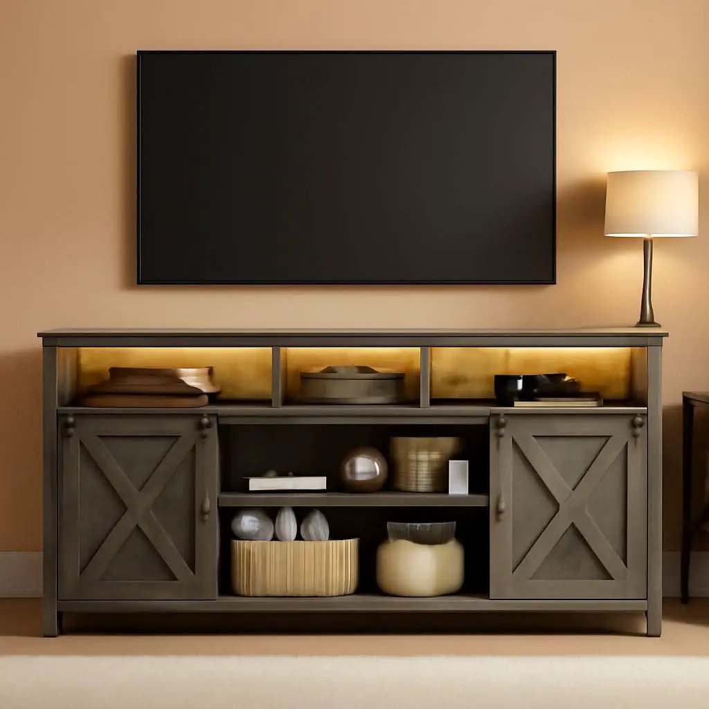 Wooden Farmhouse TV Stand 70 Inch With Double Storage from PriceLows™