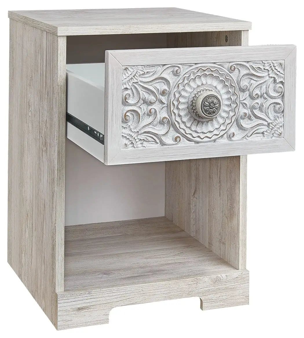 Paxberry One Drawer Night Stand Accent Nightstand | 15.79 x 16.34 x 22.09 in | Engineered Wood & Mdf | Whitewash