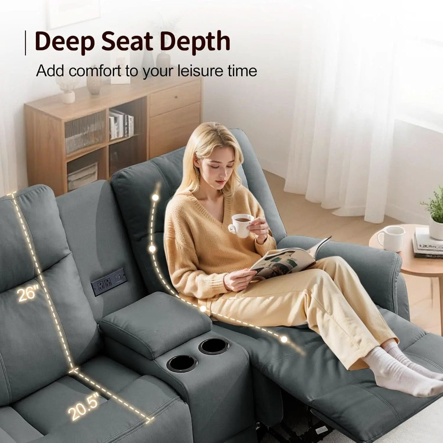 Two Seater Recliner Sofa With USB Charging Port And Cup Holders from PriceLows™
