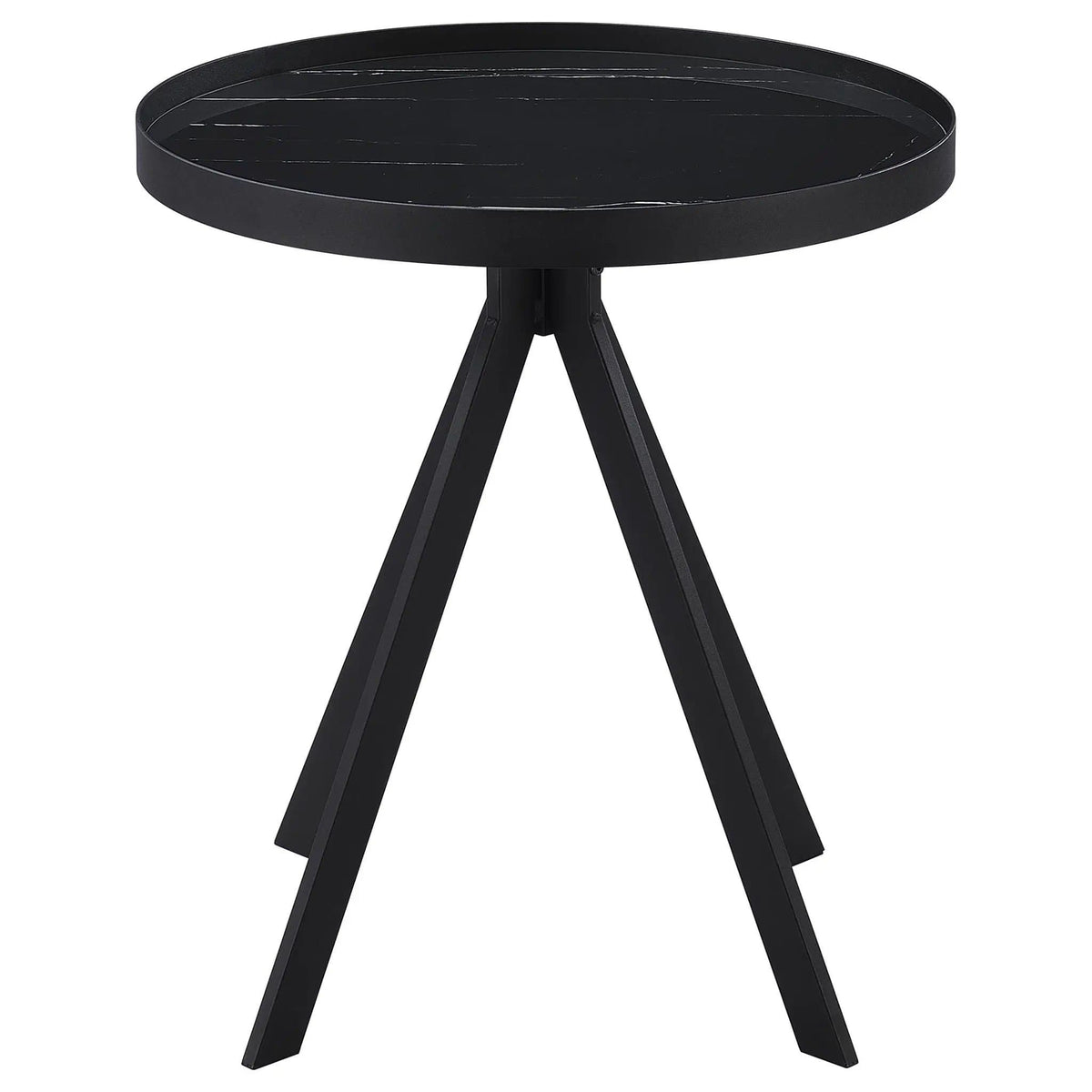 Briggs Round Marble Printed Glass Top End Table | 21.5 x 21.5 x 24 in | Marble & Tempered Glass | Black