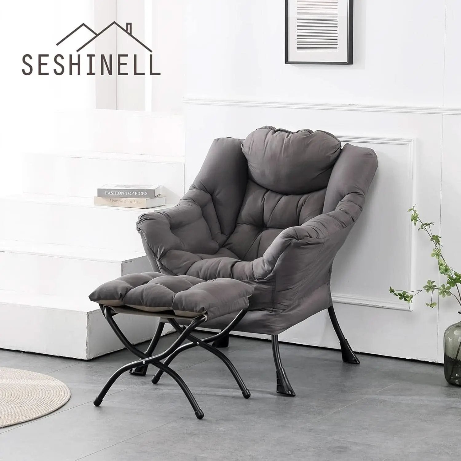 Dark Grey Lazy Chair With Armrests For Living Room Comfort from PriceLows™