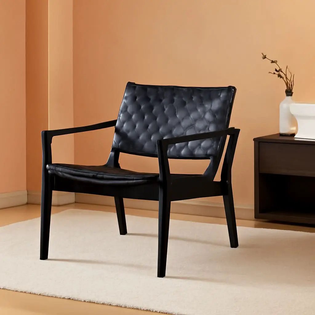 Scandinavian Woven Leather Chair With Natural Wood Frame from PriceLows™