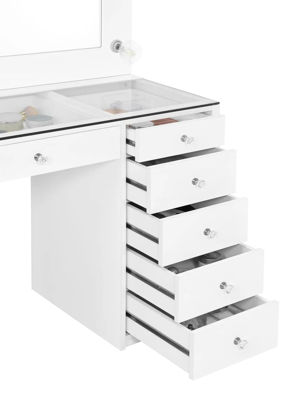 Acena 7-drawer Vanity Set with Lighting White High Gloss | 46.5 x 18.5 x 61.5 in | Tempered Glass & Crystal | Bathroom