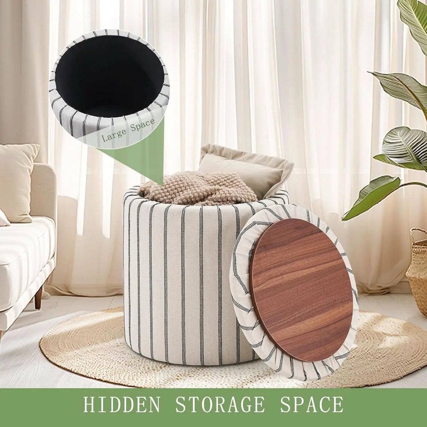 EighteenInch Round Storage Ottoman With Removable Tray from PriceLows™