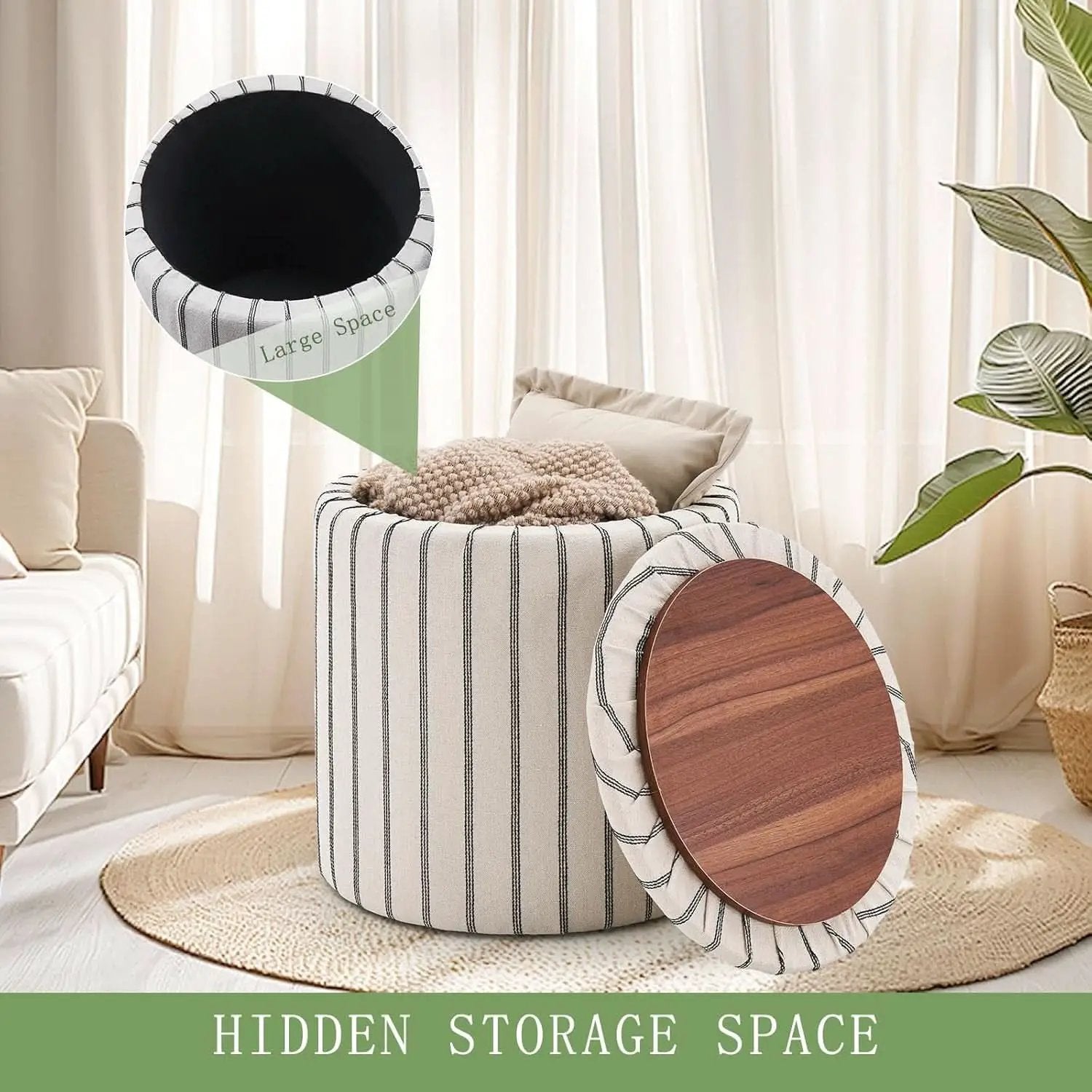 EighteenInch Round Storage Ottoman With Removable Tray from PriceLows™