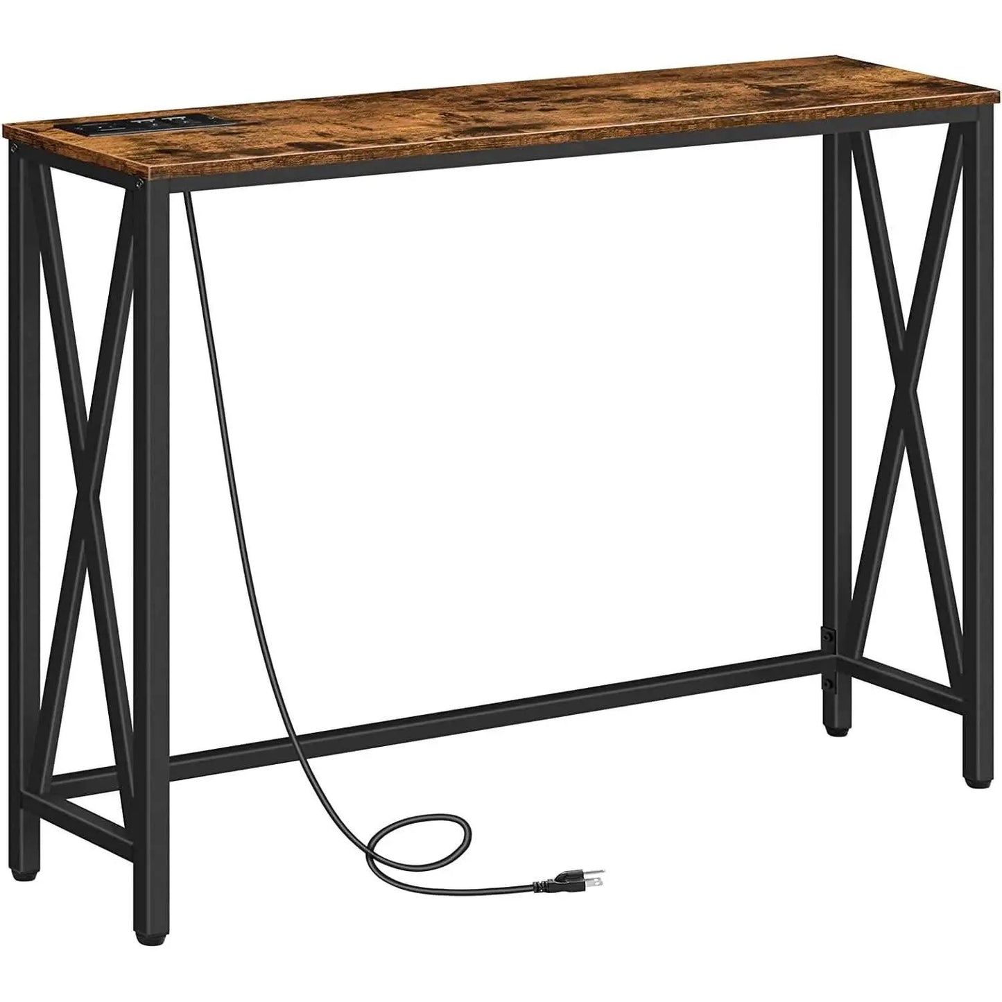 Rustic Brown Sofa Table With Power Outlet And USB Ports from PriceLows™