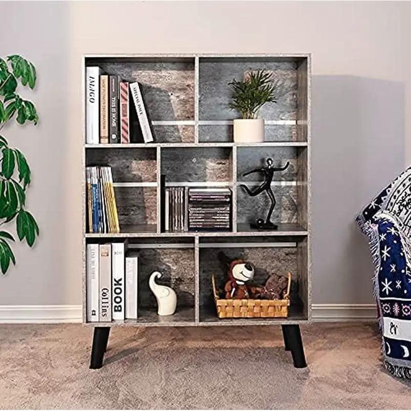 Three Tier Grey Bookshelf For Small Spaces With Crisscross from PriceLows™