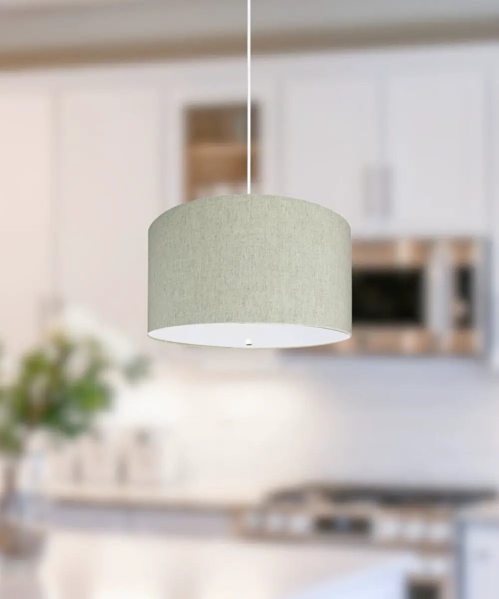 2 Light Pendant | 16" Width | Textured Oatmeal Shade With Diffuser | White Cord