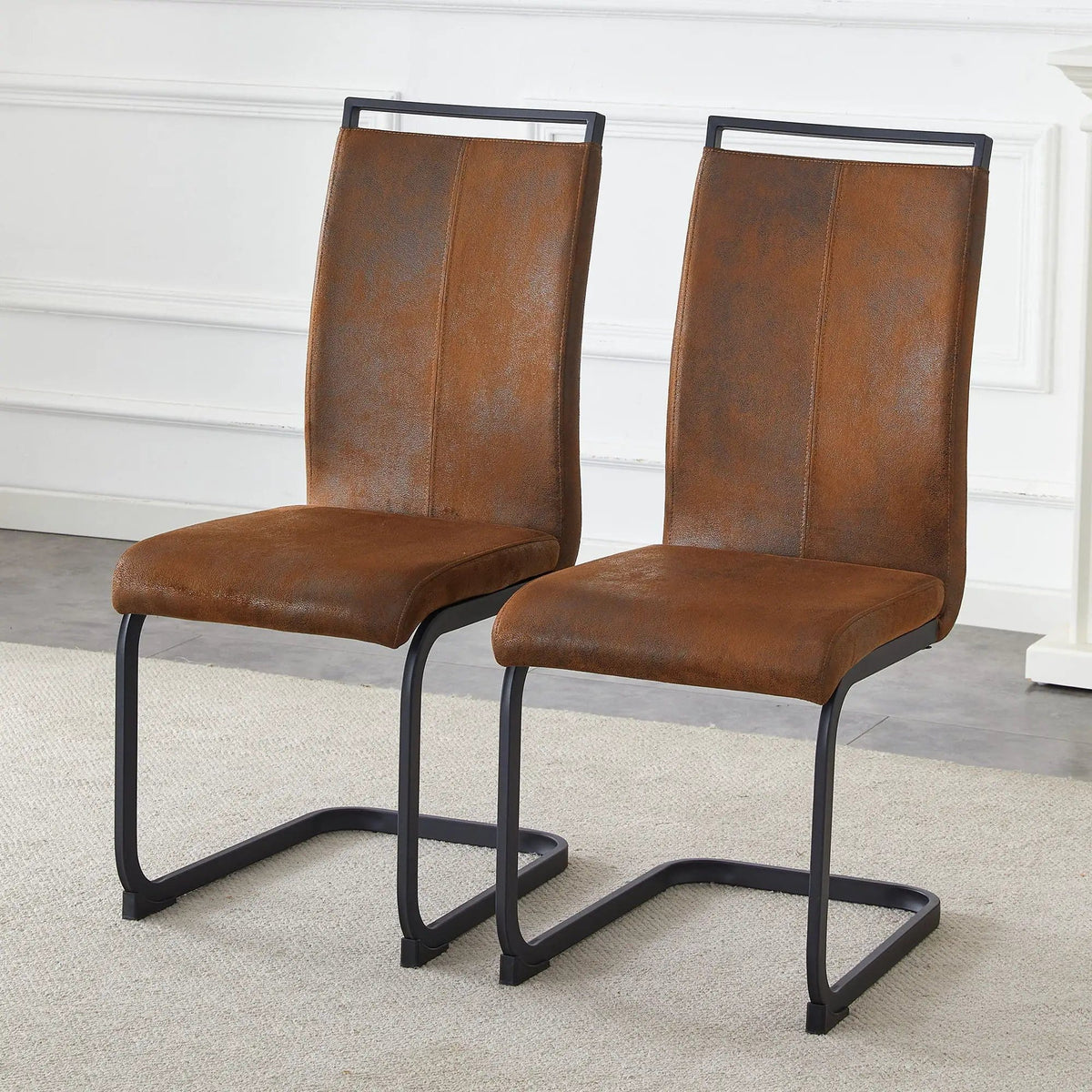 Dining Chairs With Ergonomic Backrest Chair Set | 2 Pieces | Fabric & Metal | Dining Room