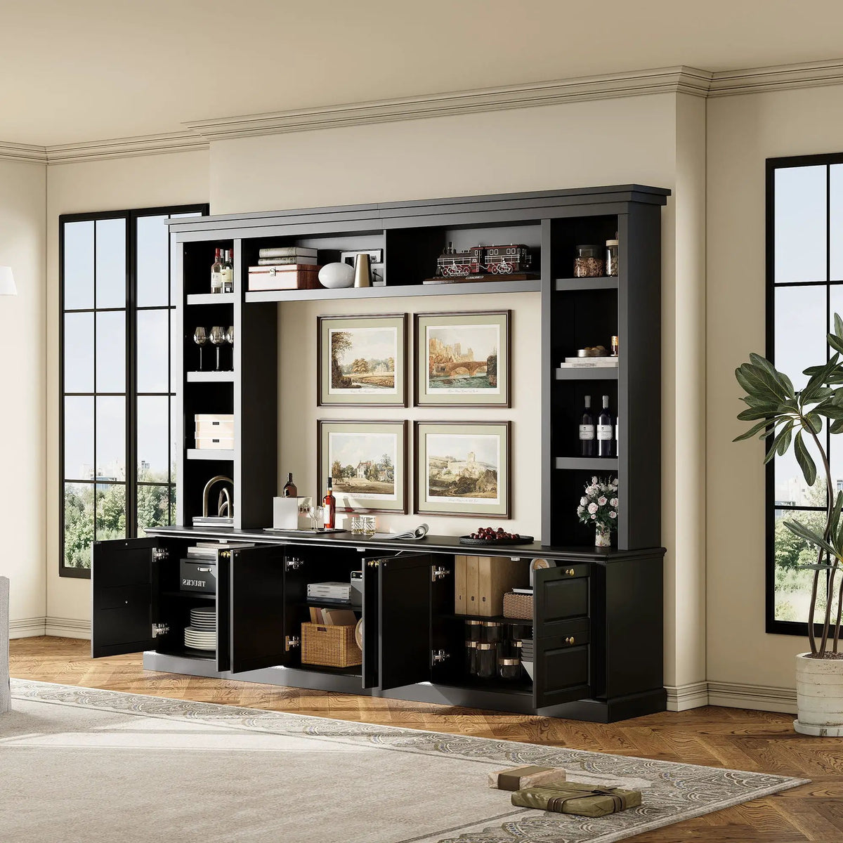 TV Stand With Bookcase | 3 Adjustable Shelves | Fits 70 Inch