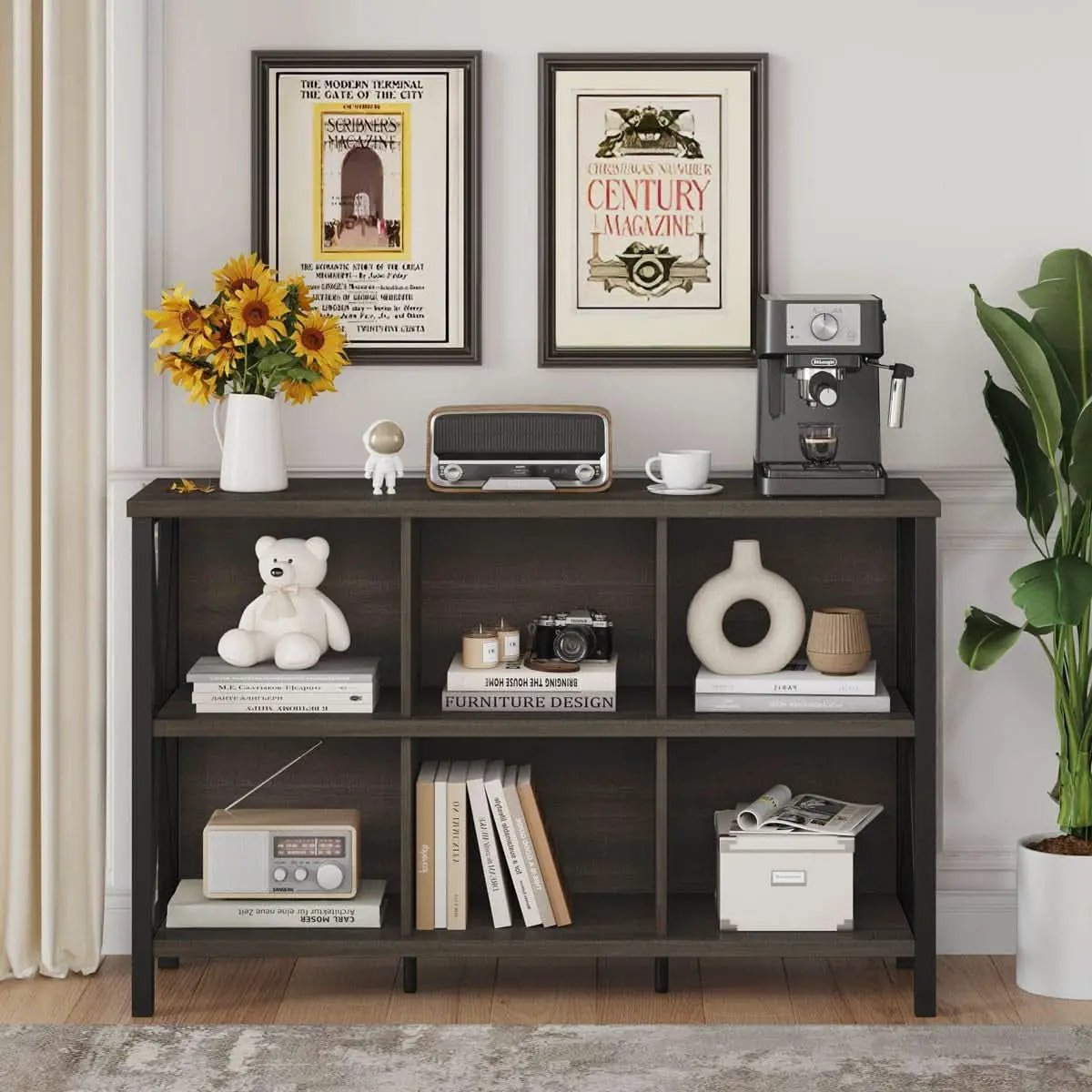 6 Cube Storage Organizer Bookcase Walnut Brown Living Room from PriceLows™