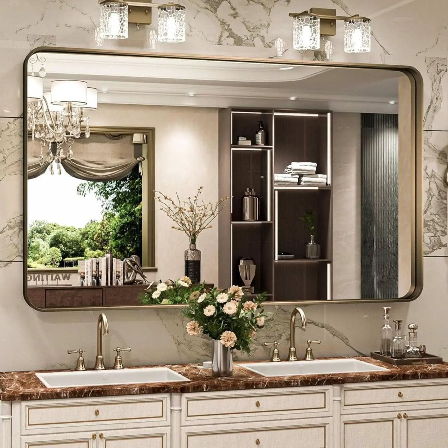 Bronze Bathroom Mirror 55x36 Inch Brushed Bronze Frame from PriceLows™