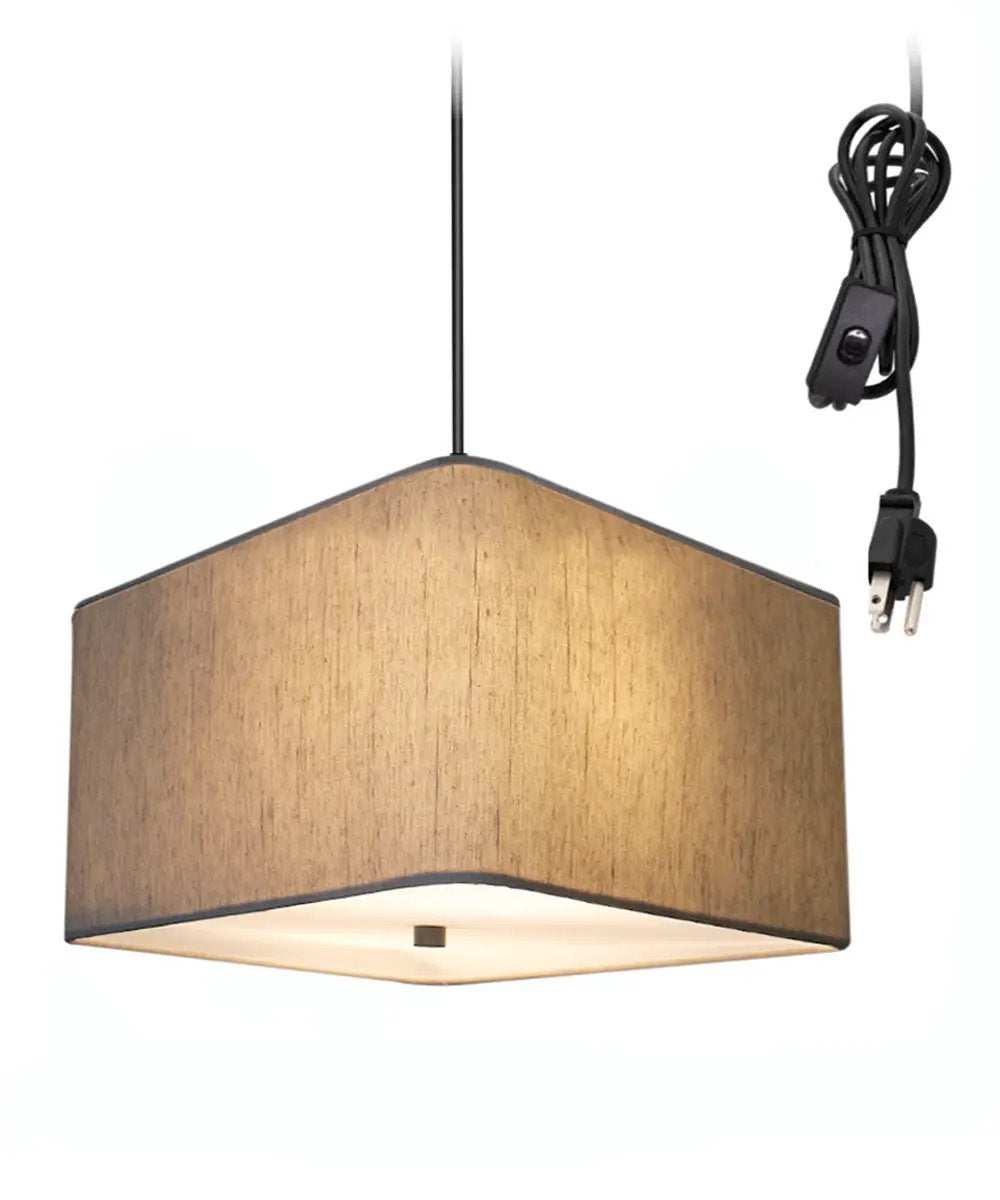 Swag Pendant Light | 2 Light 16 Inch | Oatmeal Drum Shade | Black Cord