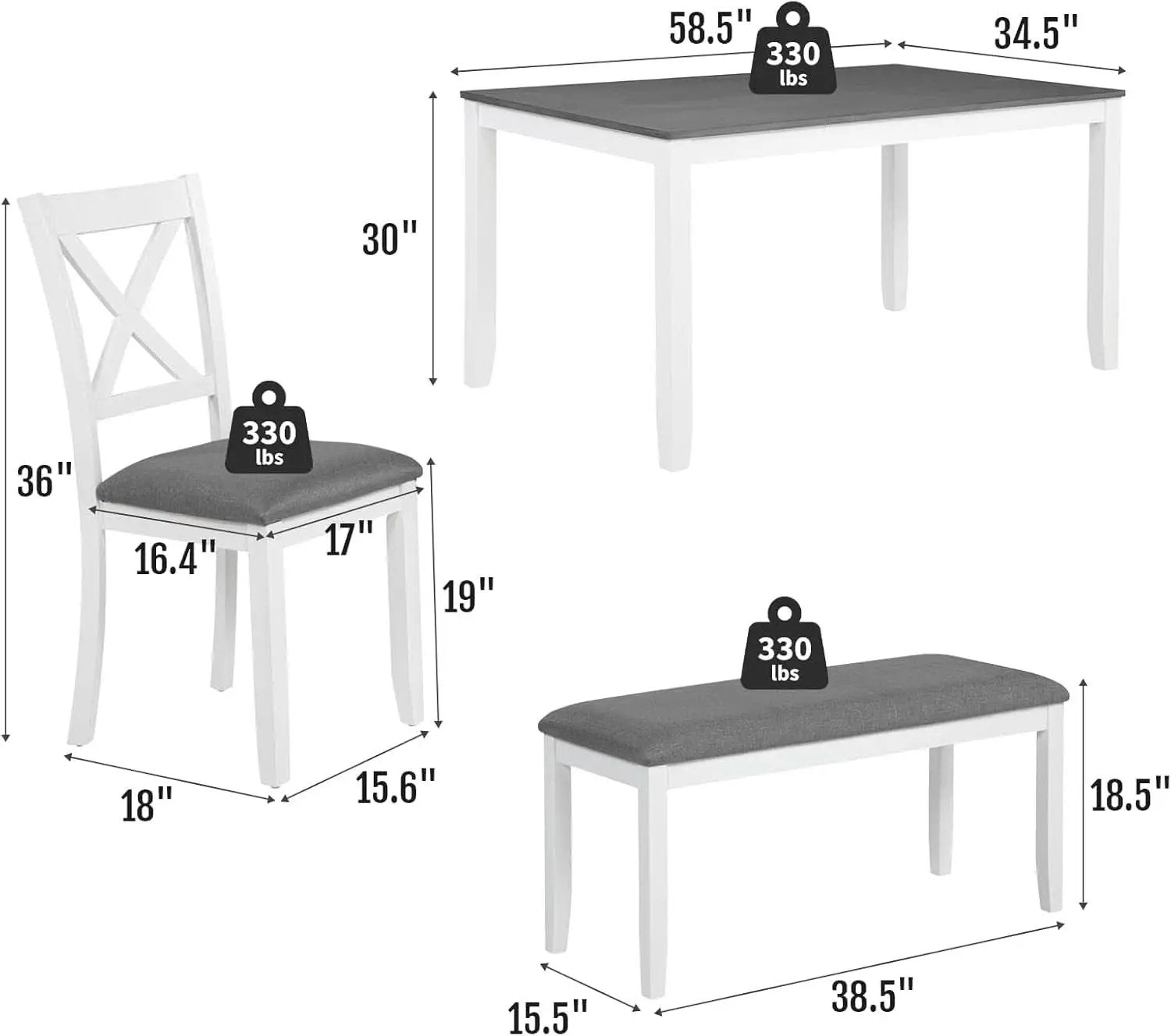White Slate Grey Solid Wood Contemporary Dining Table Six Seater from PriceLows™