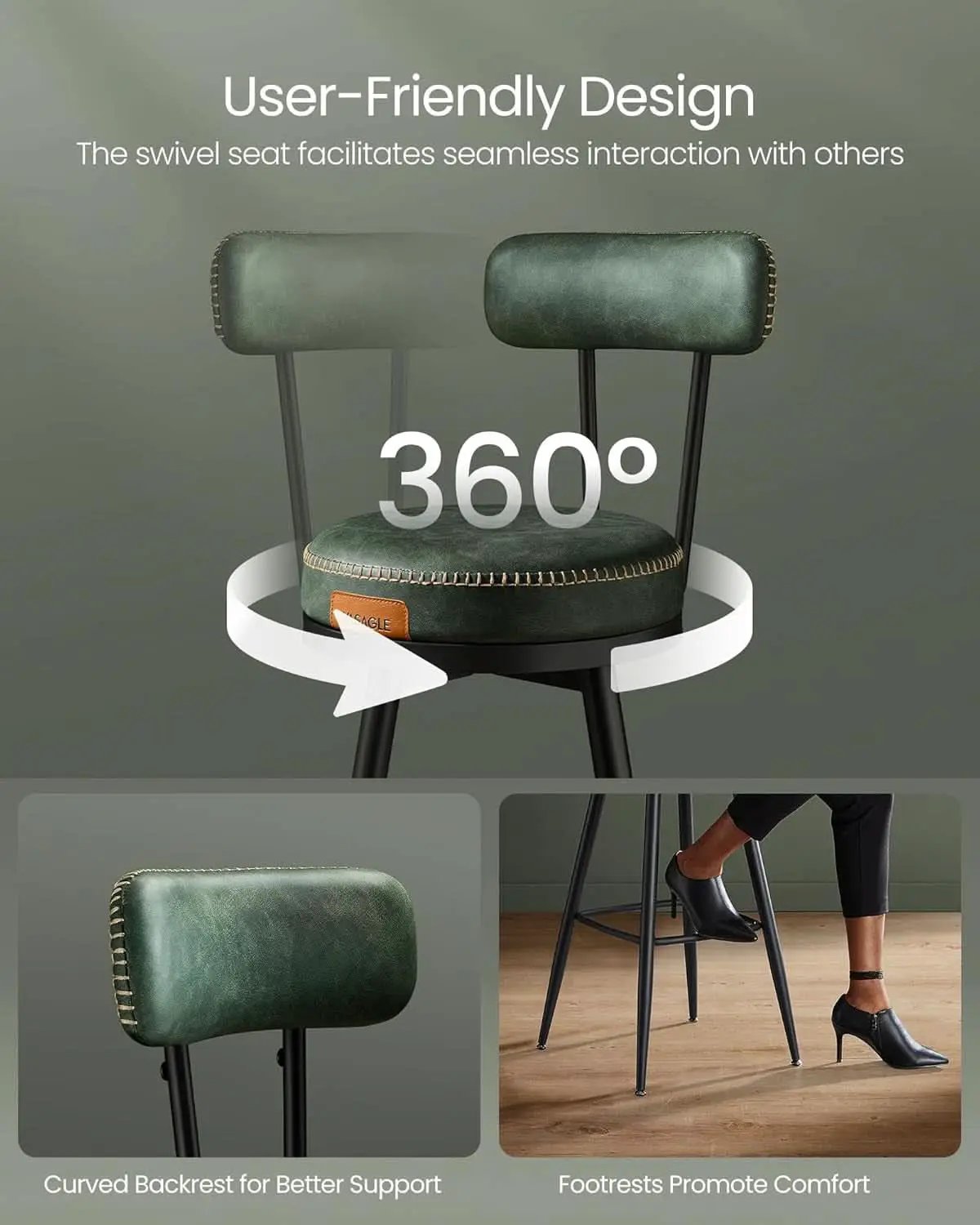 Forest Green 30 Inch Bar Stools Set Of 2 For Kitchen from PriceLows™