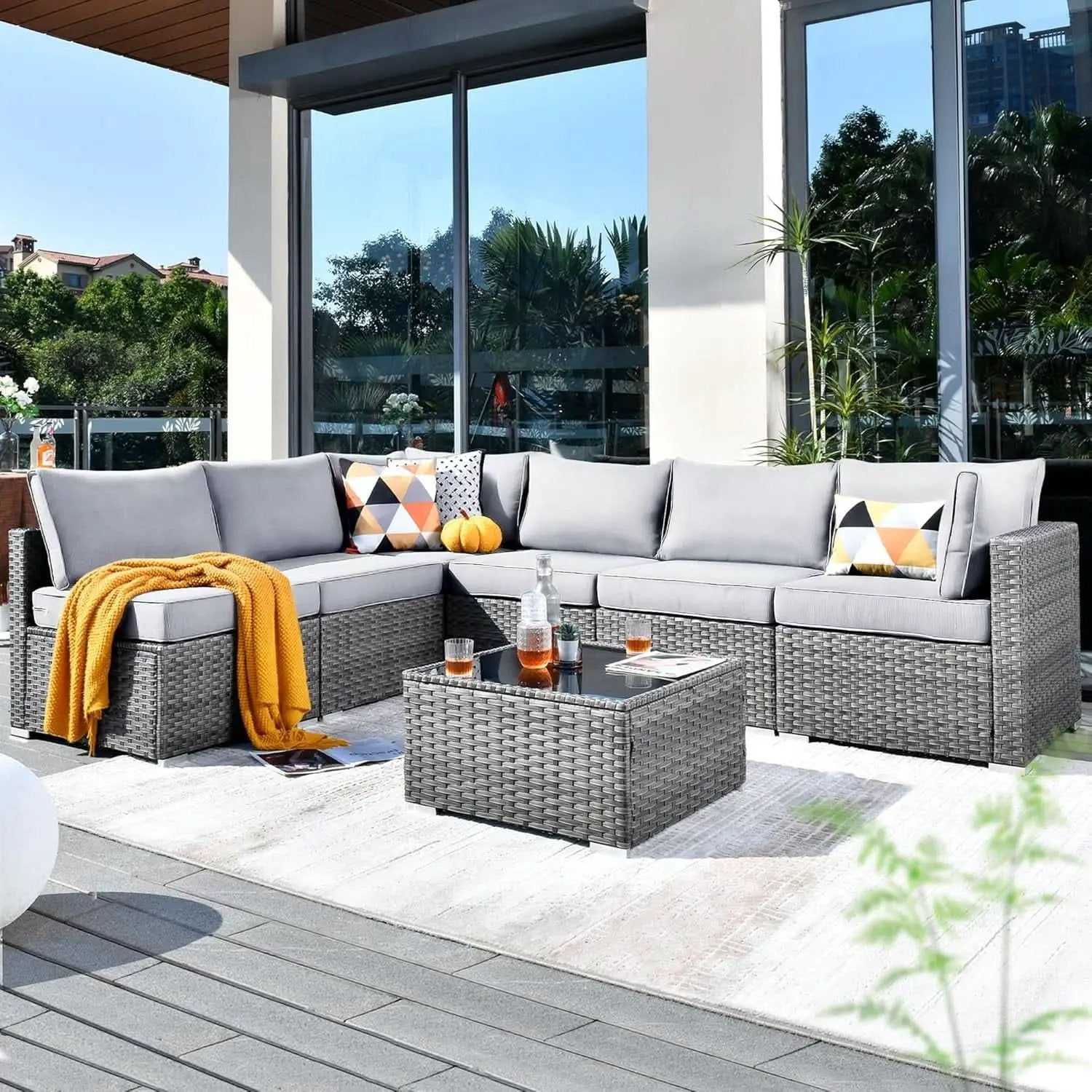 Outdoor Seven Piece Conversation Set with Coffee Table from PriceLows™