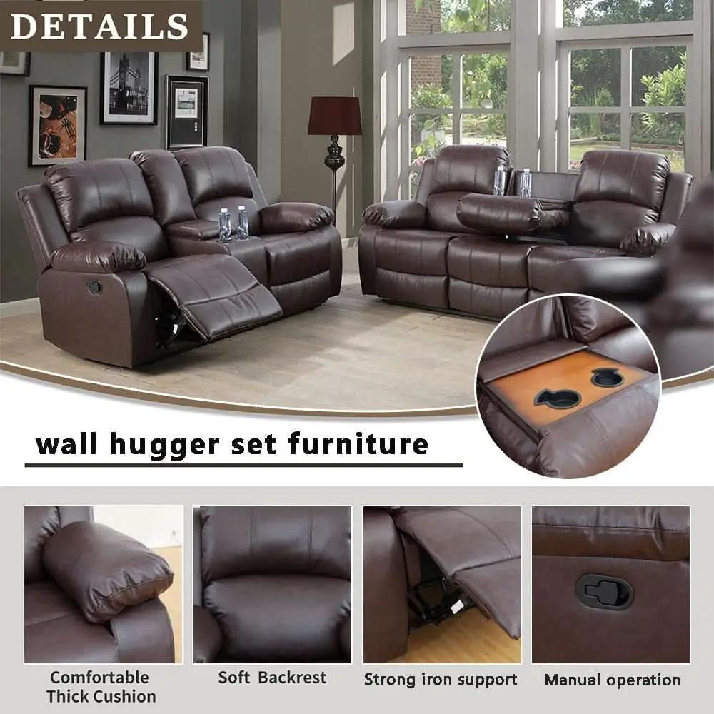 Bonded Leather Living Room Sofa Set With Reclining Sofa And Loveseat Brown from PriceLows™