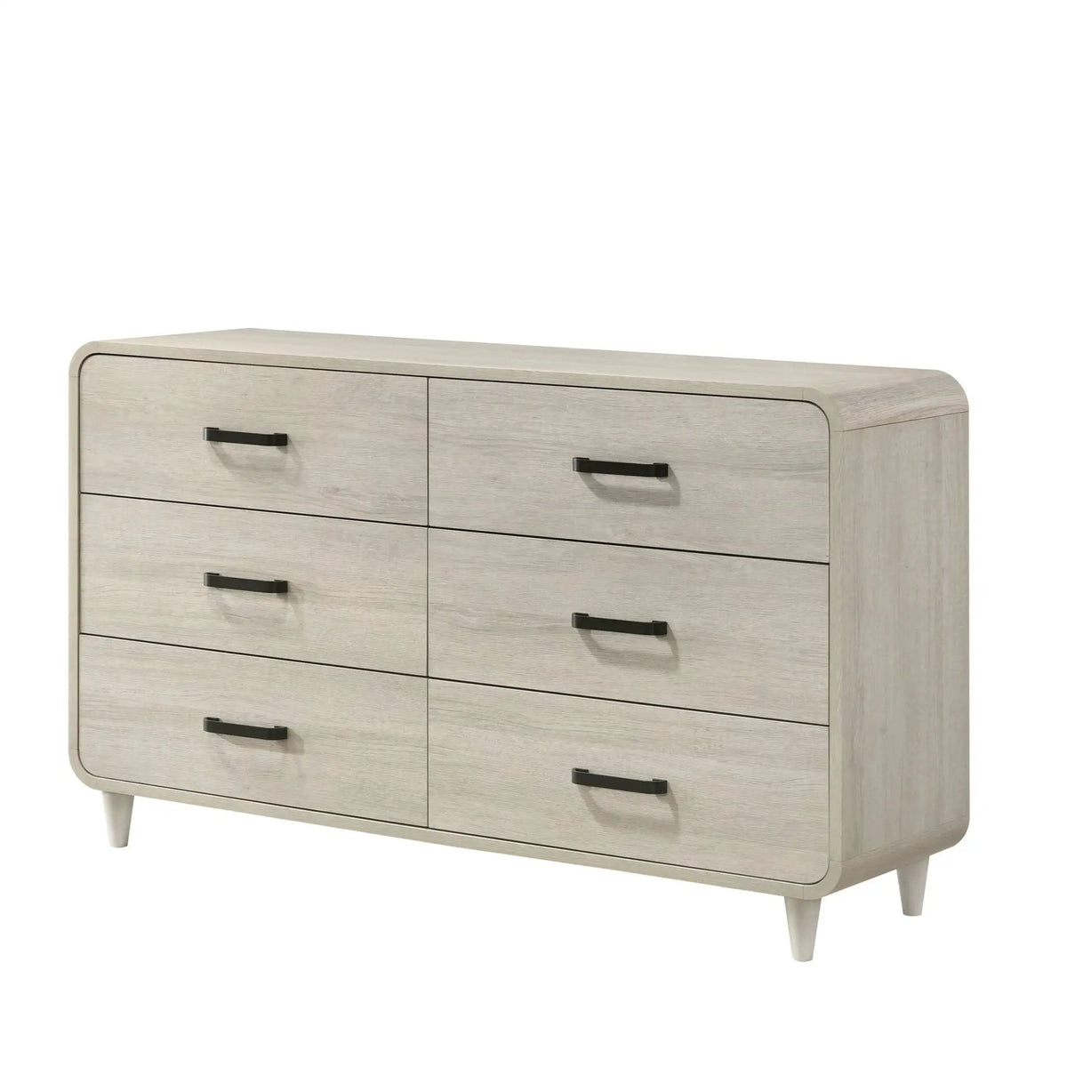 6 Drawer Dresser | Antique White | Rounded Edges | 59 Inch Width