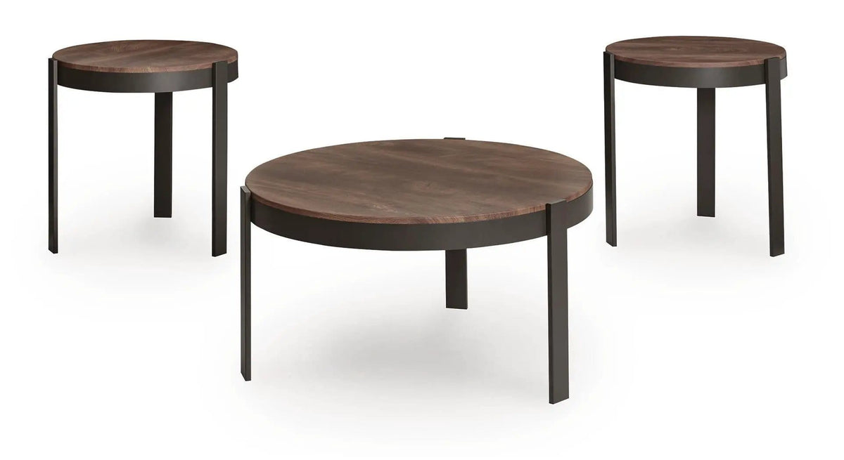 Horizon Hills Occasional Table Set (Set of 3) | 35.25 x 35.25 x 18 in | Metal & Mdf | Brown / Black