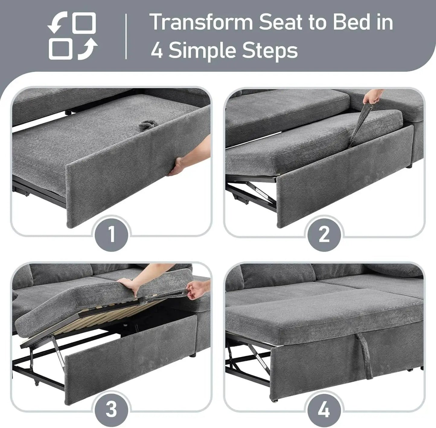 Convertible Sofa Bed With CloudLike Storage Chaise from PriceLows™