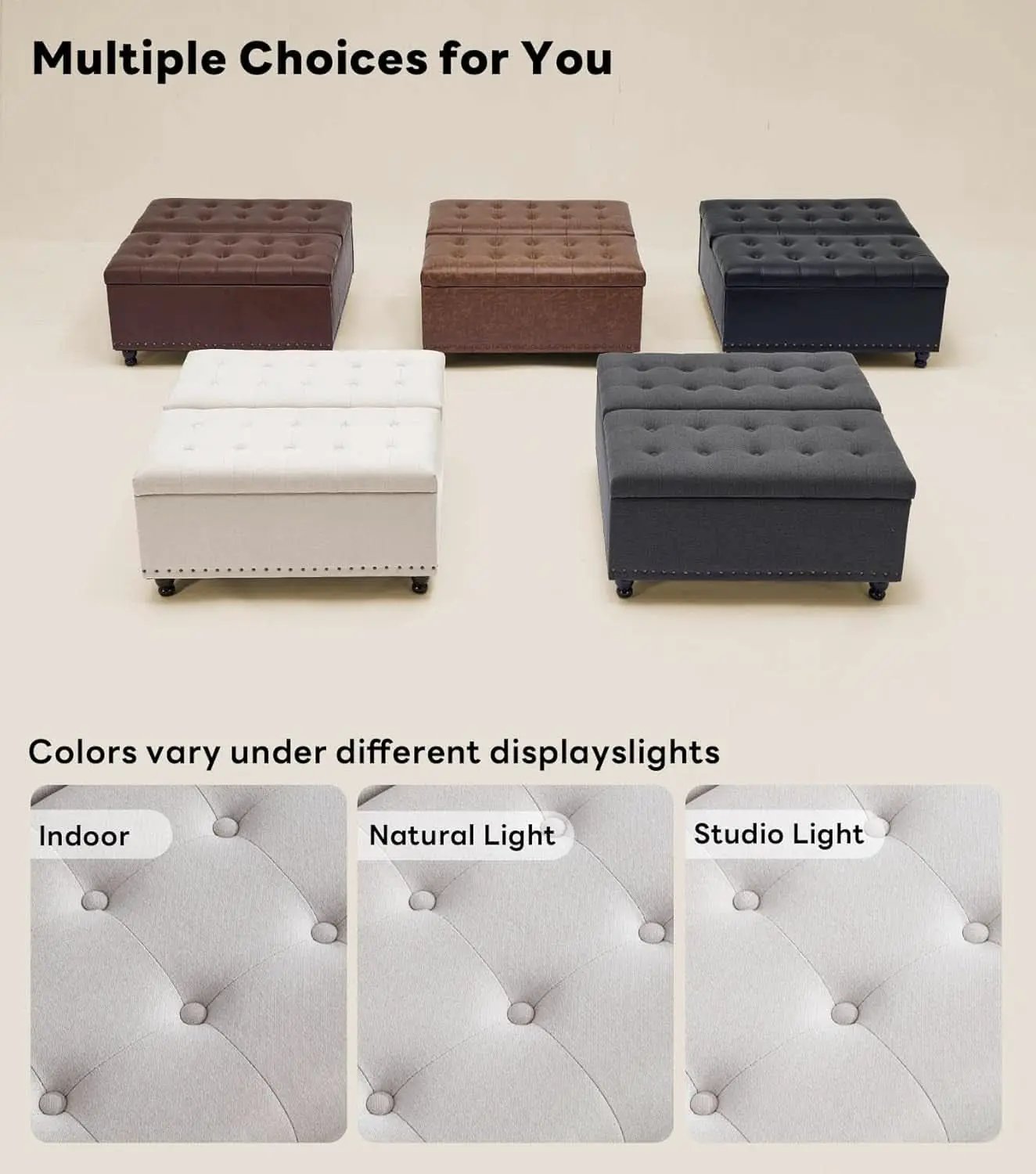 Beige Oversized Storage Ottoman Featuring Lift Top from PriceLows™