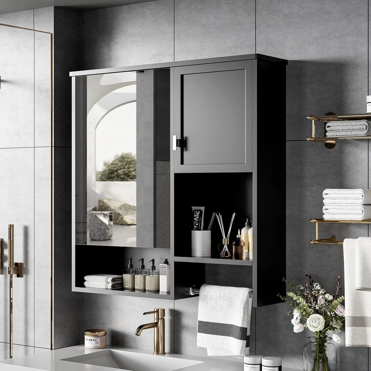 Wall Mounted Medicine Cabinet | Bathroom Mirror | Adjustable Shelf | 29.52 Inch Width