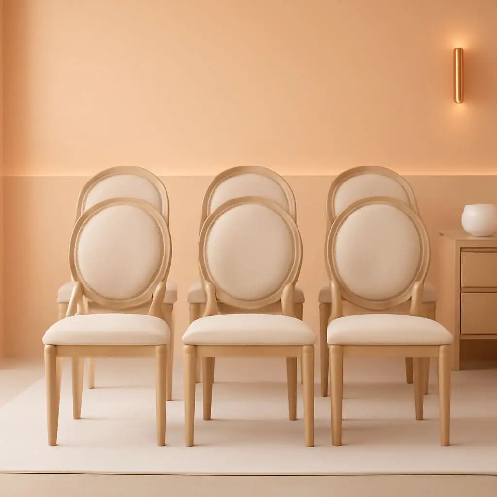 Beige Fabric French Country Dining Chairs Set Of 6 Oval Back from PriceLows™