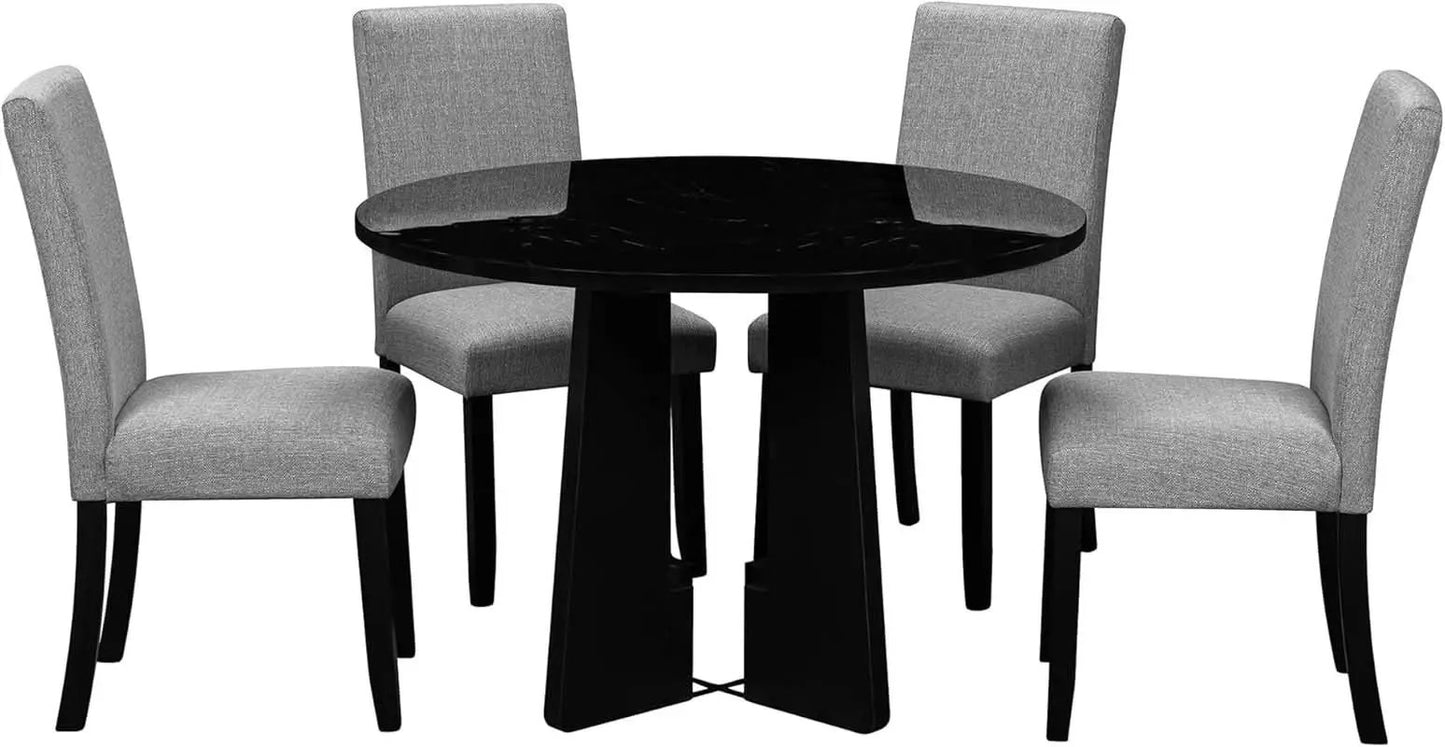 Solid Round Dining Table Set Five Piece Grey And Black from PriceLows™