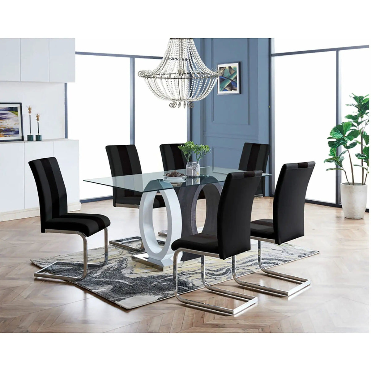 Royce Dining Table Ecom | 63 x 35.43 x 29.92 in | Glass & Steel | Dining Room