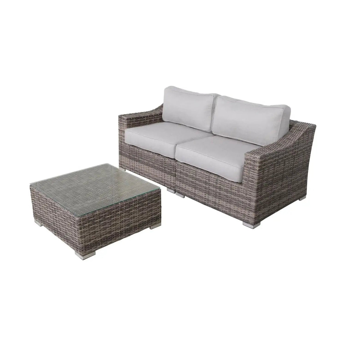 Outdoor Wicker Conversation Set | All-Weather Resin | Tempered Glass Table | 5 Inch Cushions