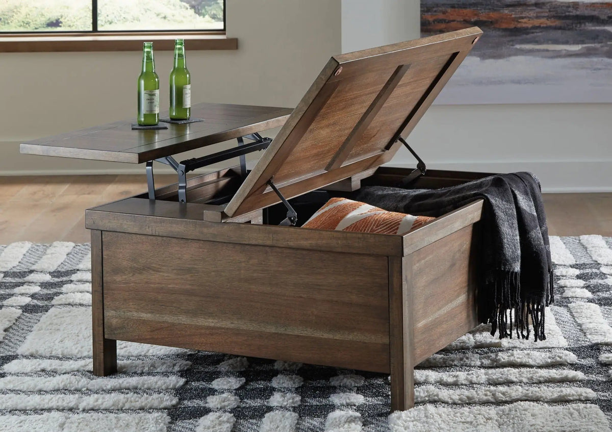 Moriville Lift Top Cocktail Table | 36.13 x 36.13 x 18 in | Acacia Wood & Mdf | Grayish Brown