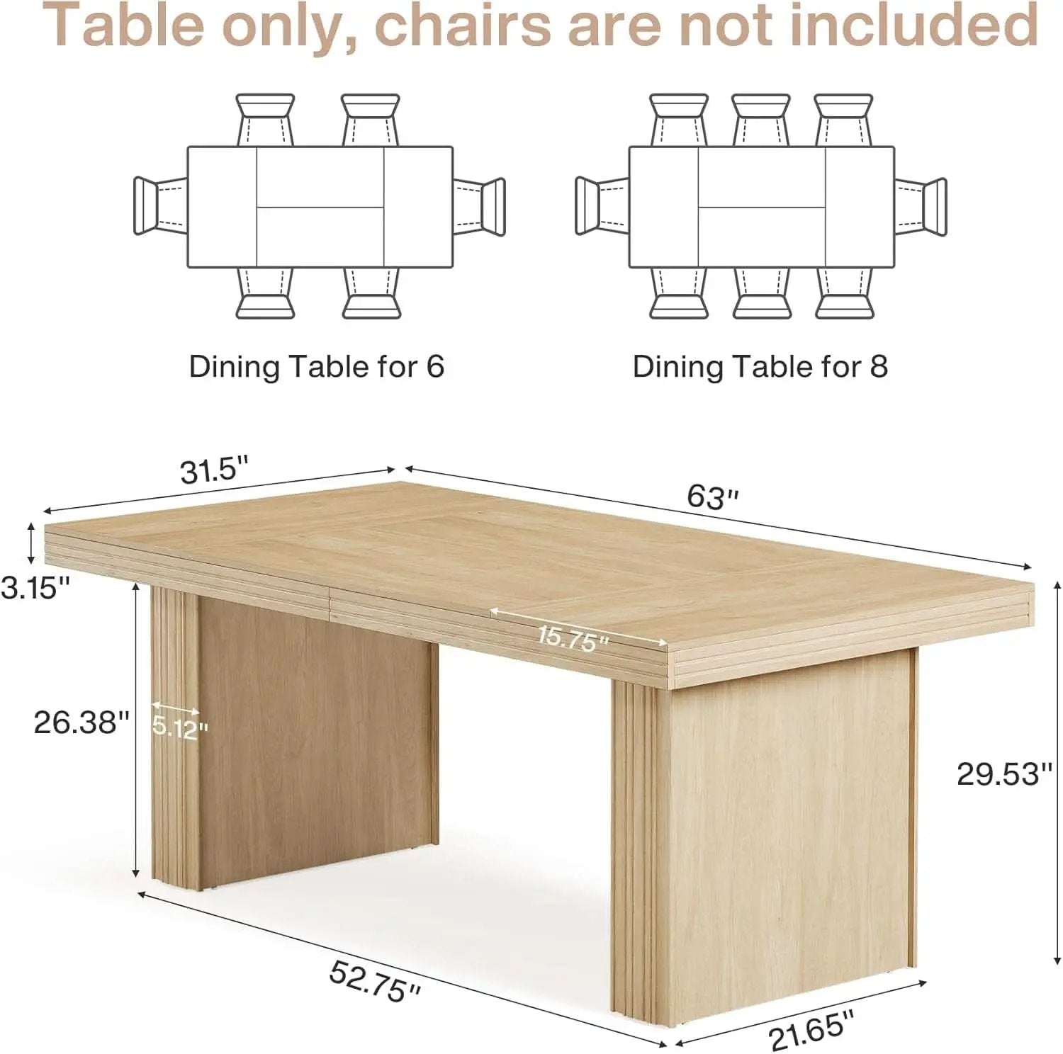 63 Inch Farmhouse Dining Table Seats 6 With Fluted Lines from PriceLows™