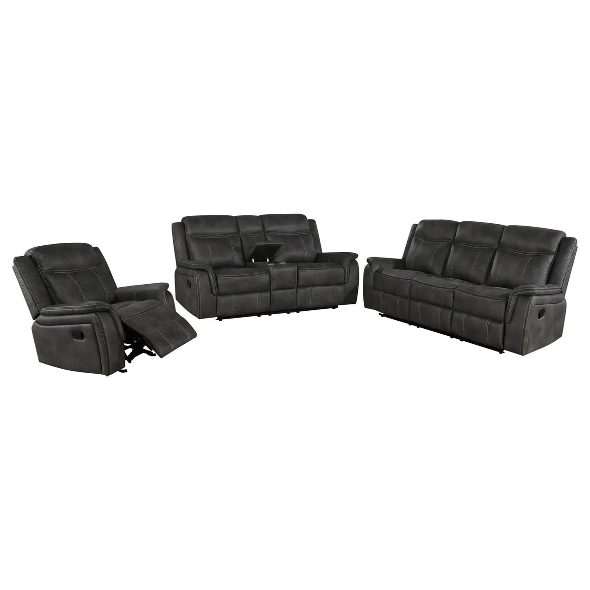 Lawrence 3-piece Upholstered Reclining Sofa Set | 3-Piece Set | Living Room Furniture | Charcoal
