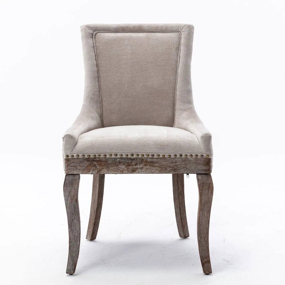 Ultra Nail Head Dining Chairs | Set Of 2 | Neutral Solid Wood Legs | Soft Fabric