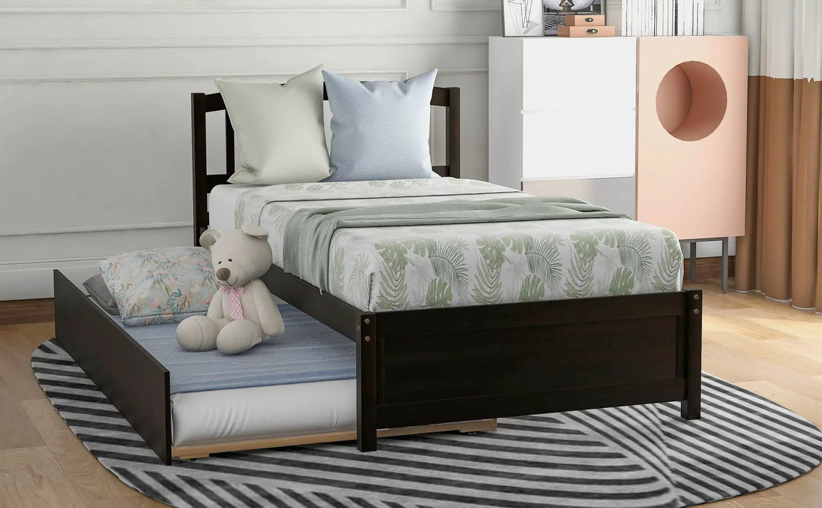 Wood Platform Bed Frame | Trundle Included | Minimalist Stylish Design | 37.5 Inch Height