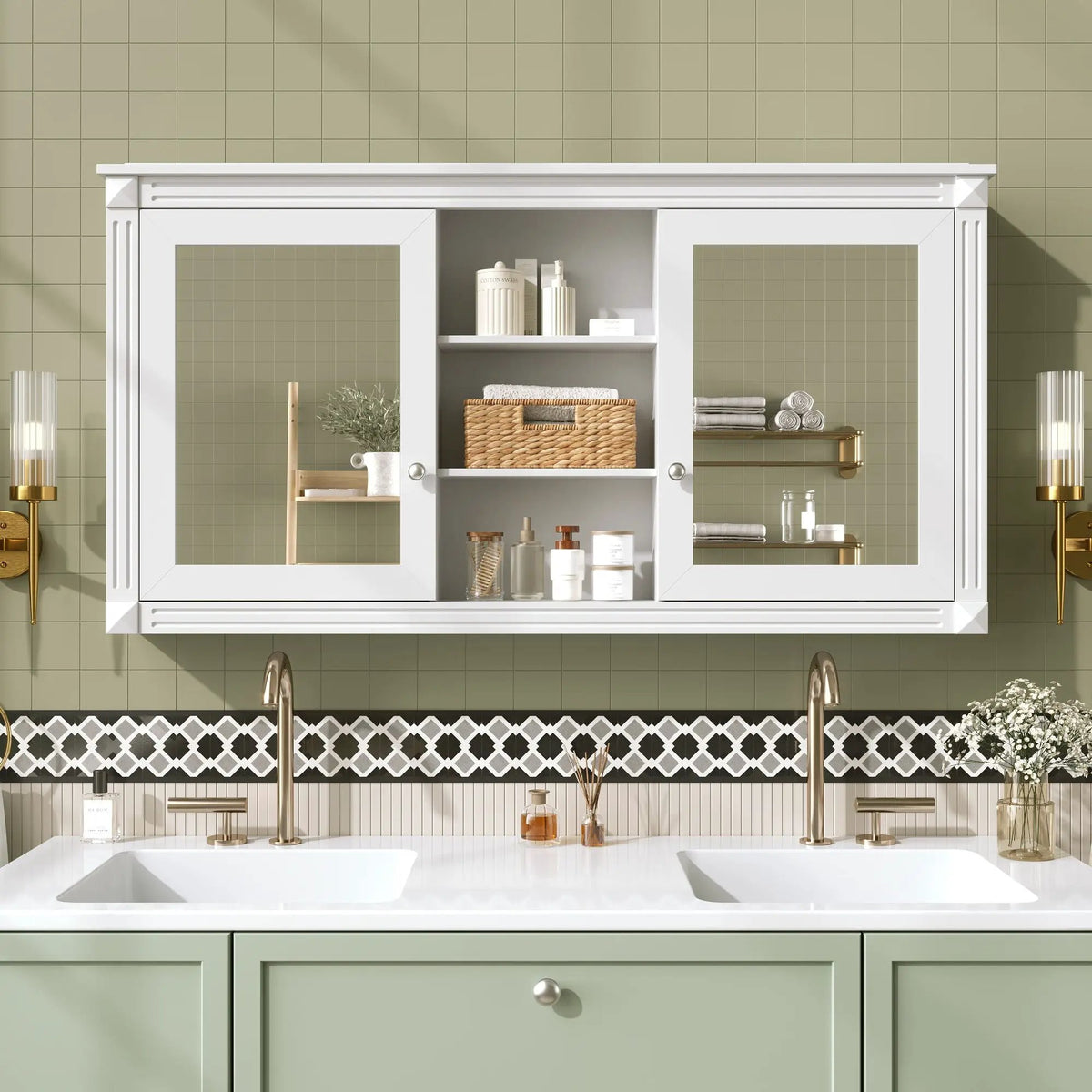 2-In-1 Wall Mirror Cabinet | 55 Inch Width | Soft-Closing Hinges | Dual High-Definition Mirrors