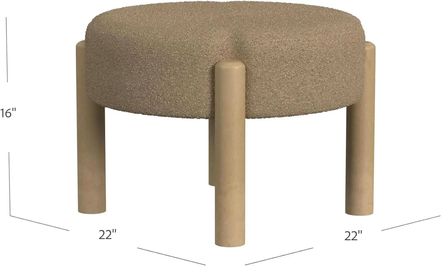 Luna Modern Round Ottoman in Brown Boucle, 22 Inches from PriceLows™