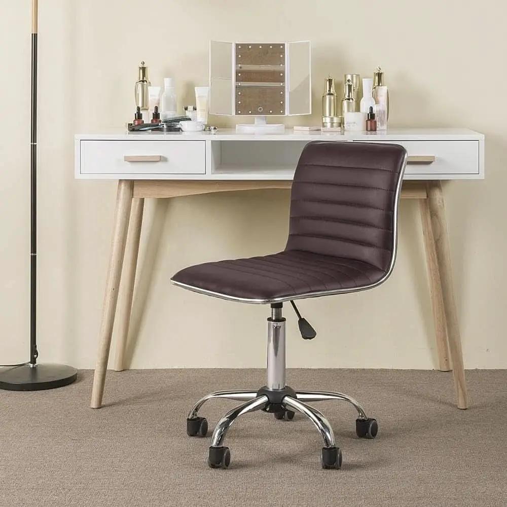 Brown Armless Office Chair With Adjustable Height For Desk from PriceLows™