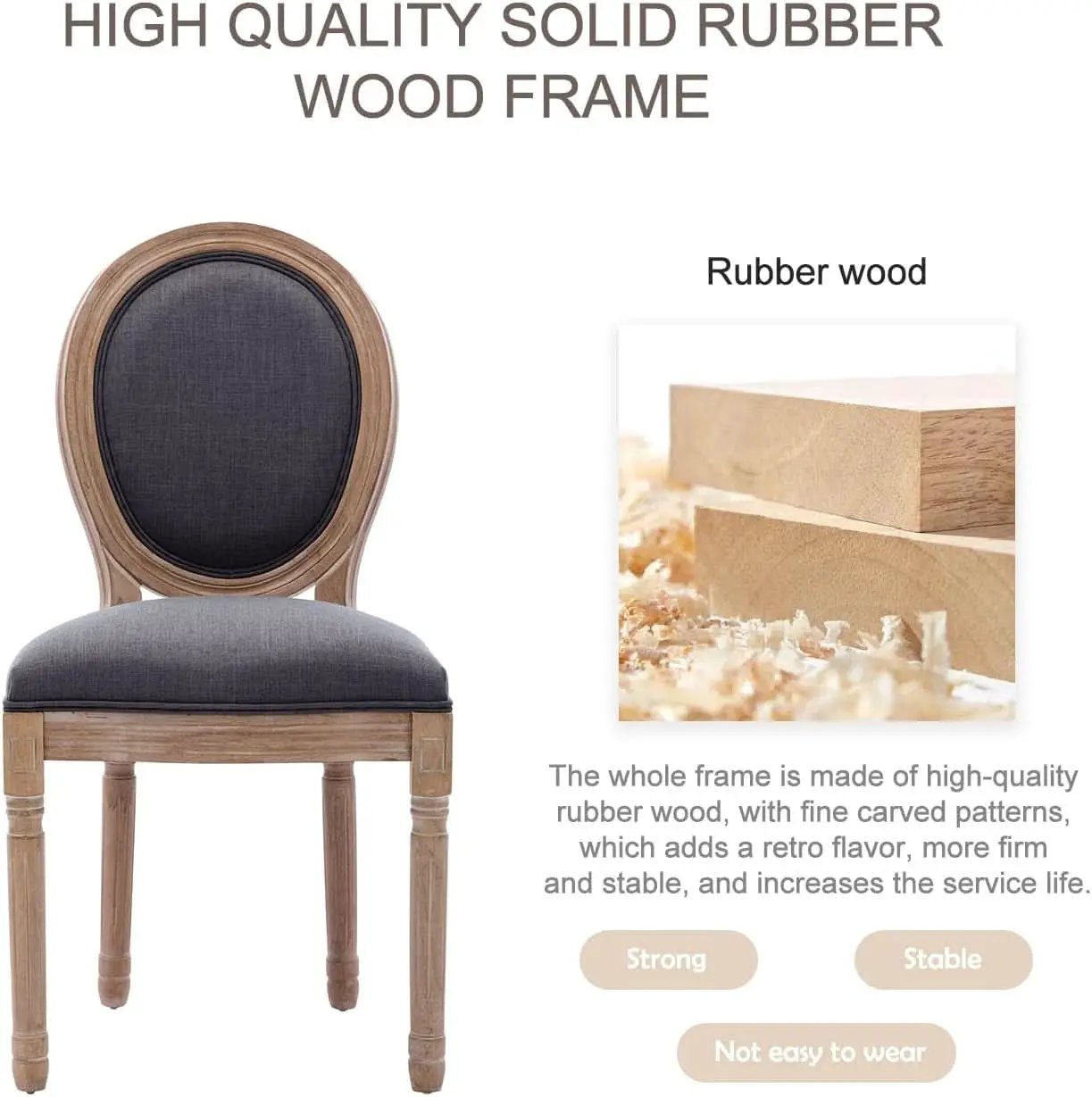 Set Of 4 French Vintage Dining Chairs Solid Wood Frame Tufted Fabric from PriceLows™