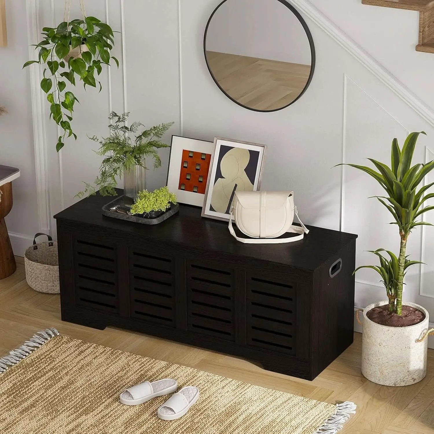 Espresso 47.3Inch Wood Storage Chest FlipTop Hinges from PriceLows™