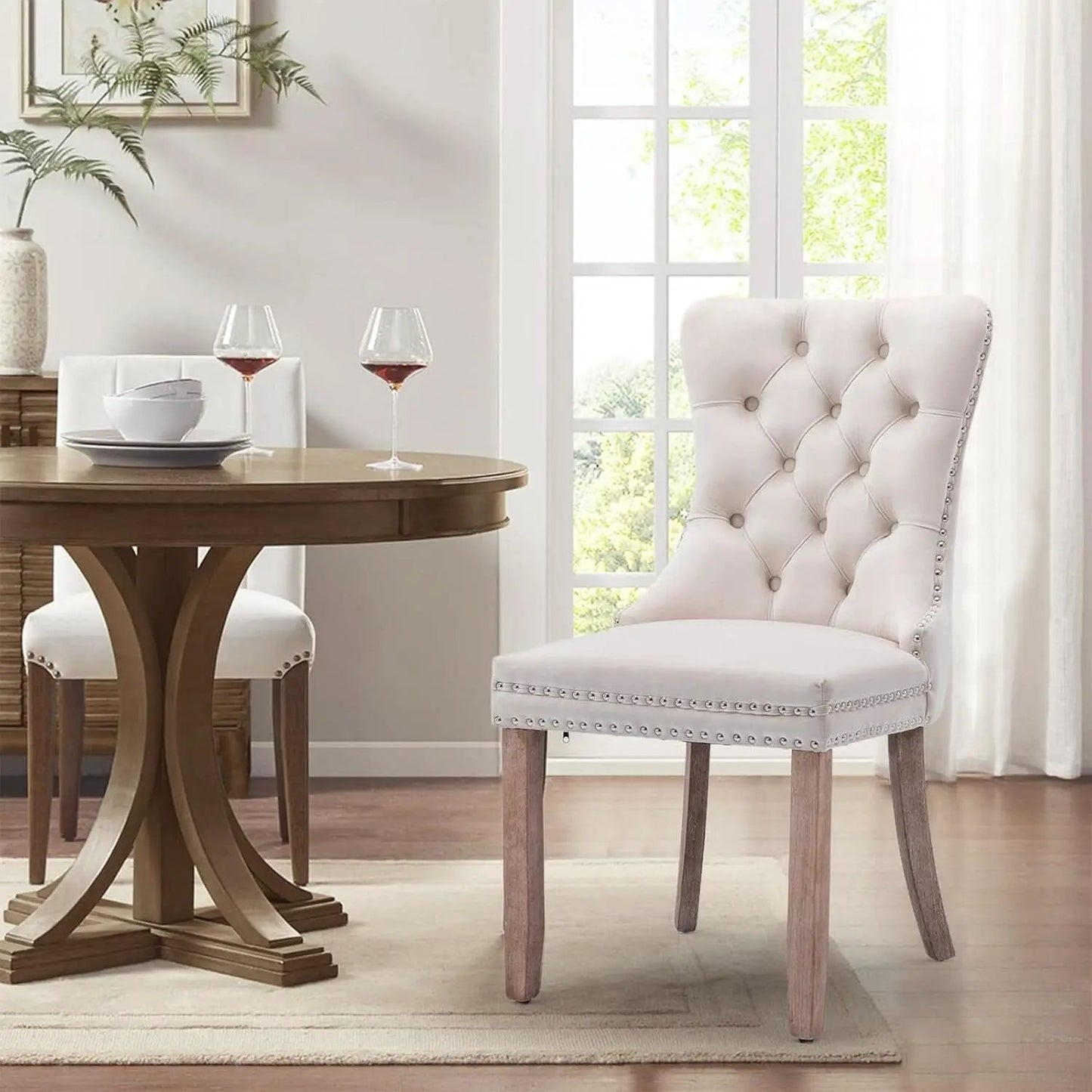 Velvet Dining Chairs Beige Nailhead Trim Set Of Four from PriceLows™