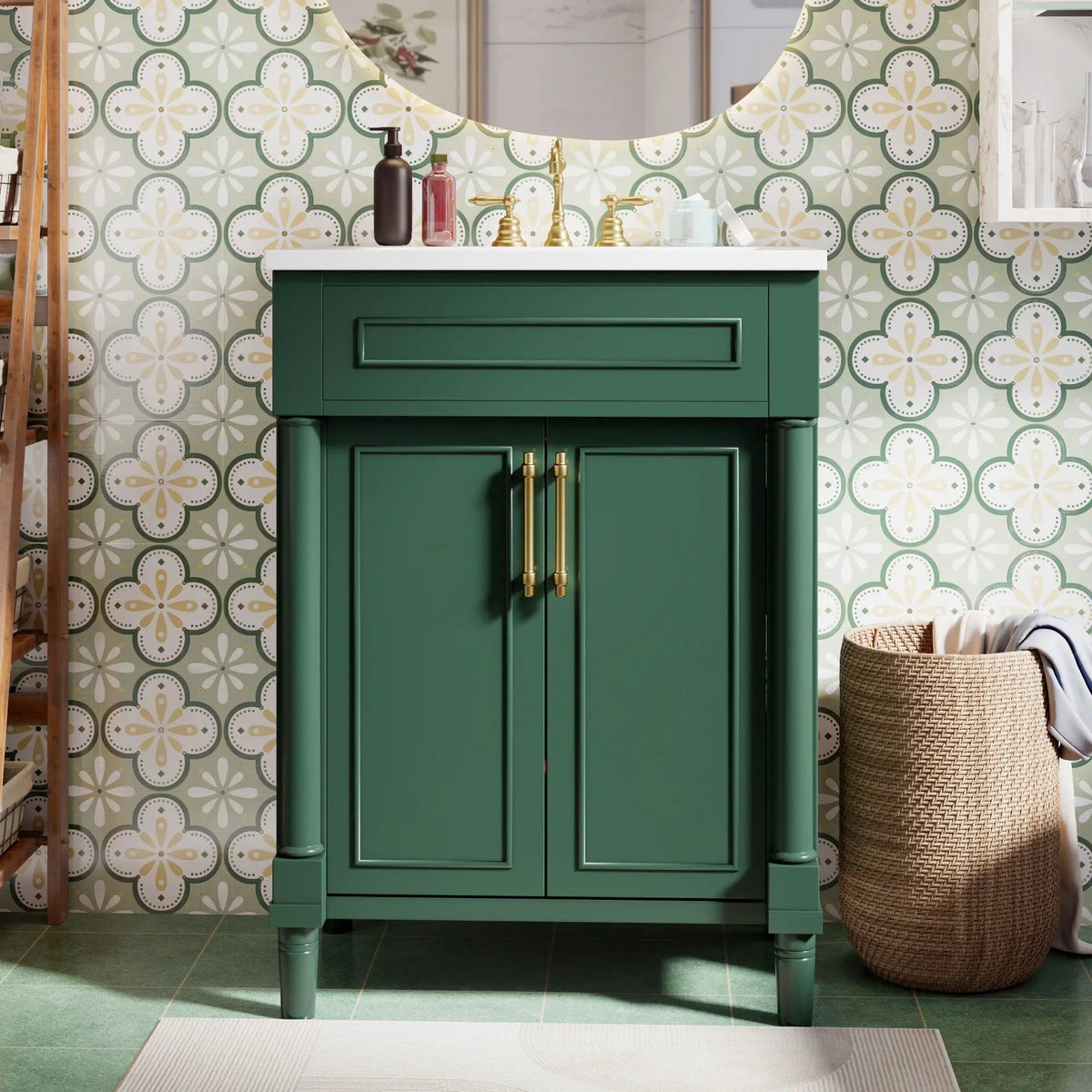 24 Inch Bathroom Vanity | Integrated Sink | 2 Door Cabinet | Small To Medium Bathrooms