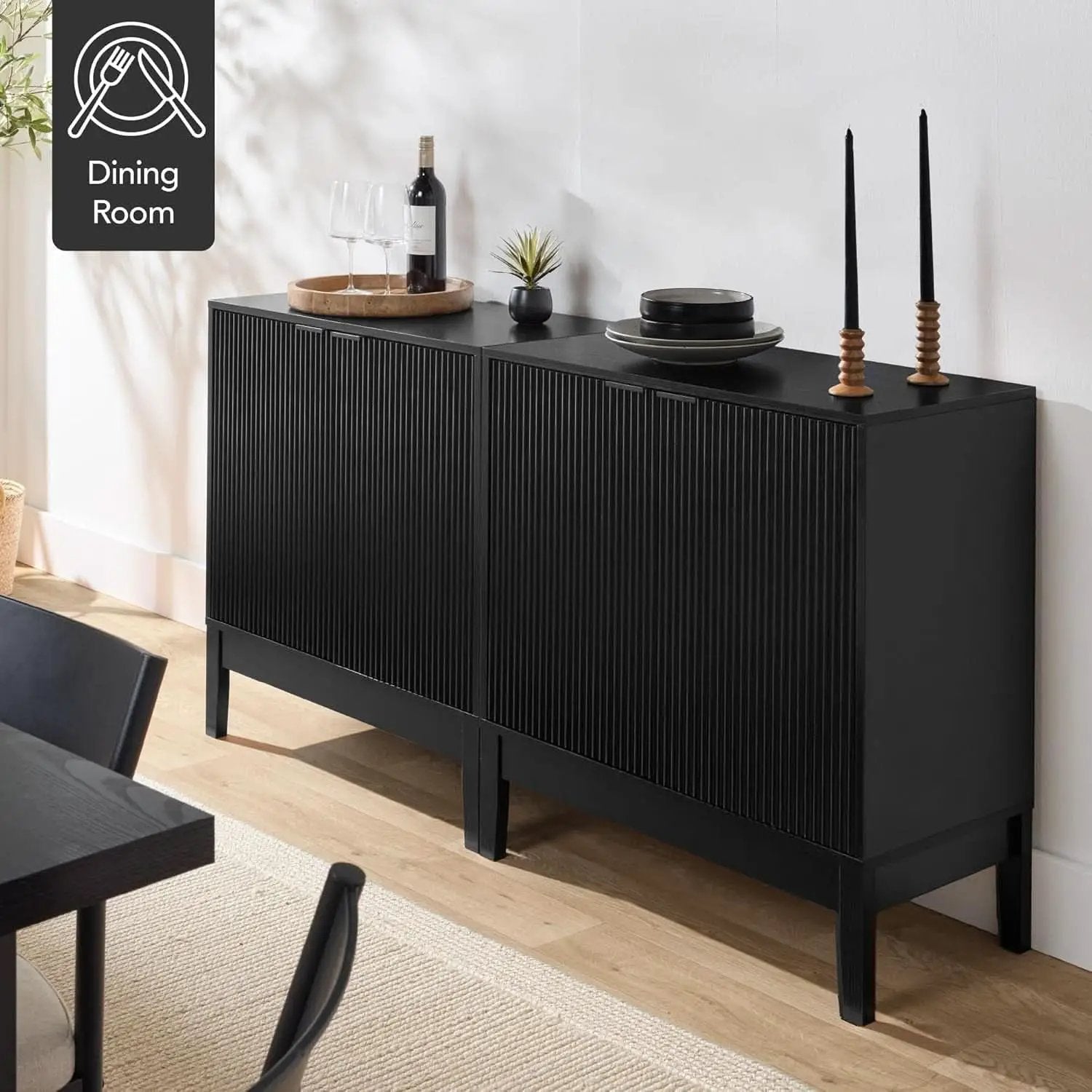 Black Two Door Modern Entryway Storage Cabinet Reeded Doors from PriceLows™