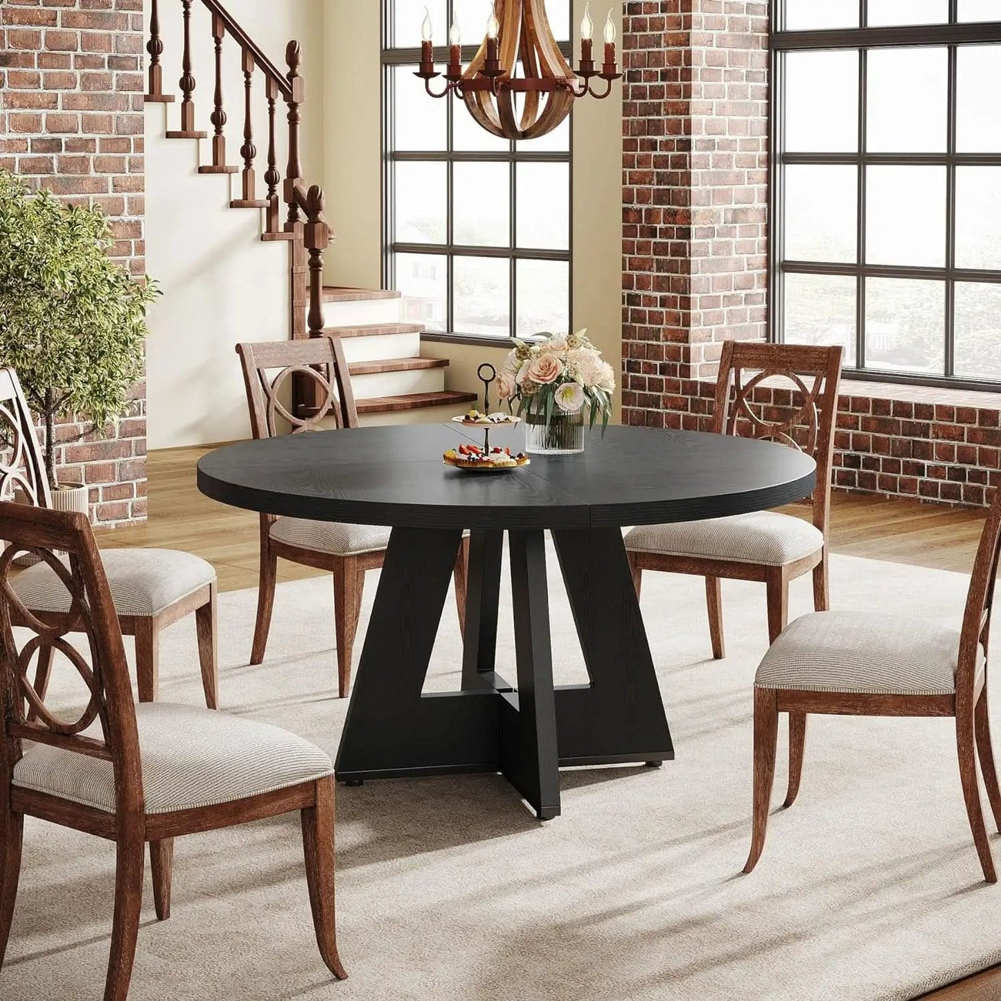 Farmhouse Round Dining Table 47 Inch Black For Four from PriceLows™