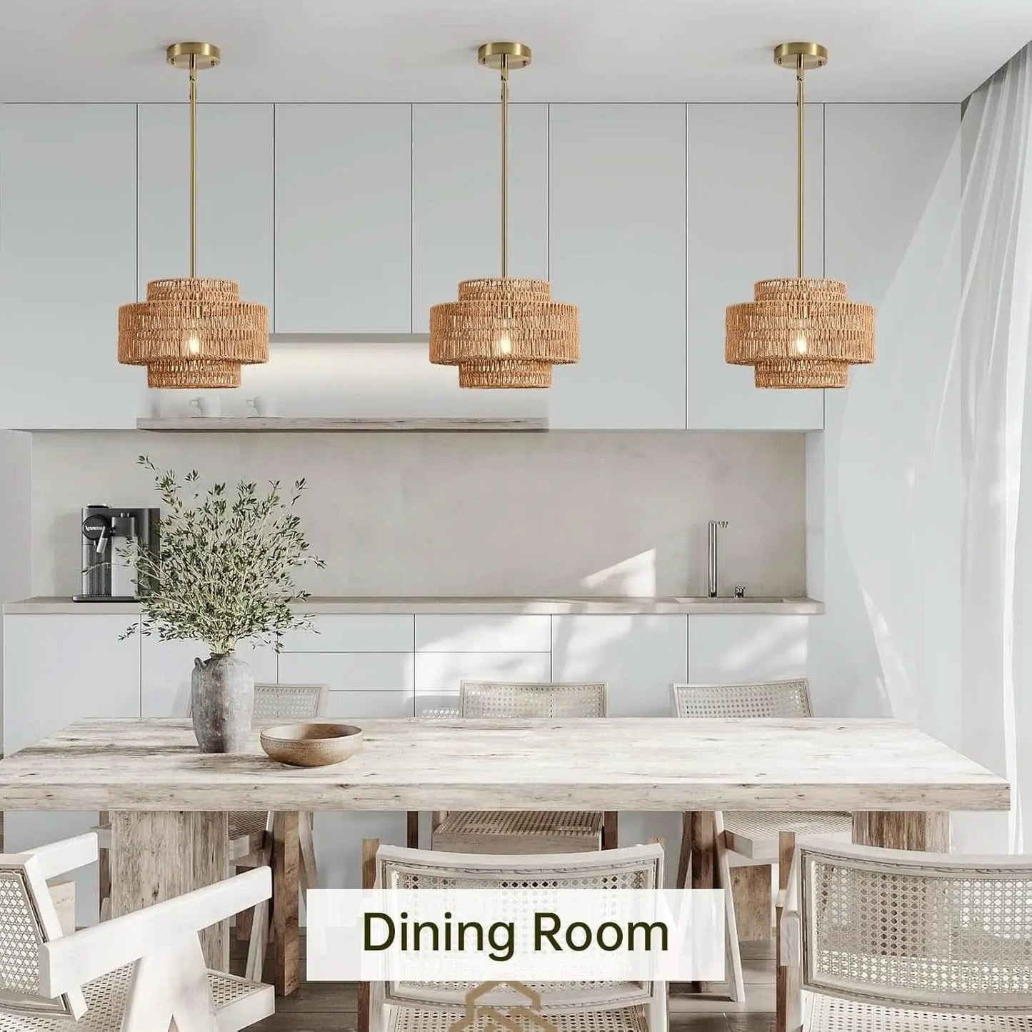 Boho Rattan Chandelier Handwoven Pendant Light Natural from PriceLows™