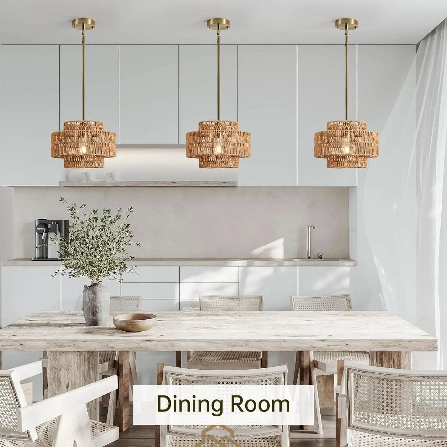 Boho Rattan Chandelier Handwoven Pendant Light Natural from PriceLows™