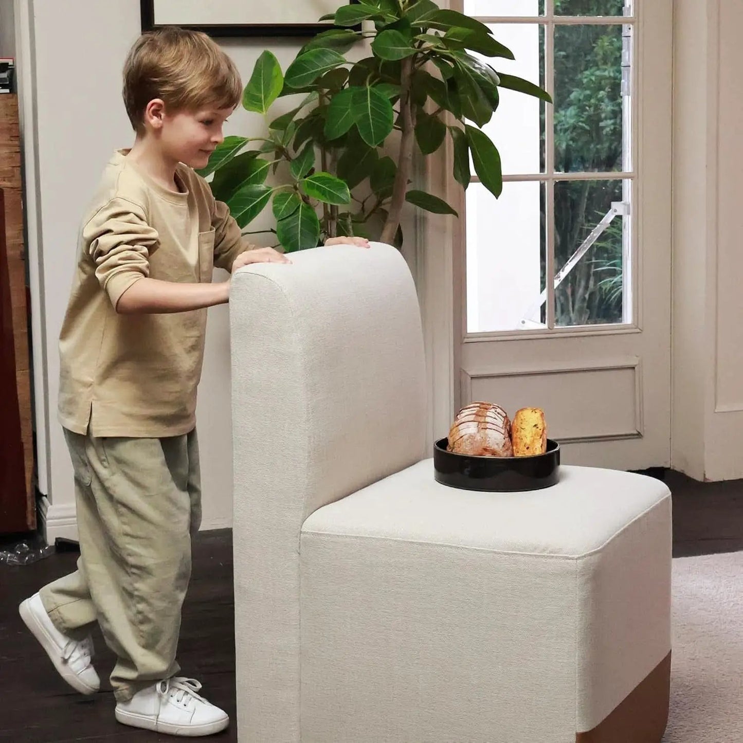 Rolling Dining Chair Set Of 2 With Casters Cognac Linen from PriceLows™