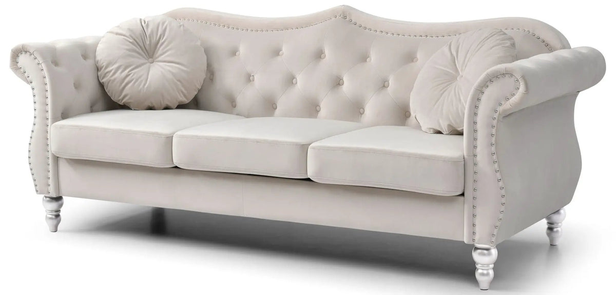 Hollywood Sofa | Updated Glam Design | Hand-Applied Nailhead Trim | Pocketed Coil Cushions
