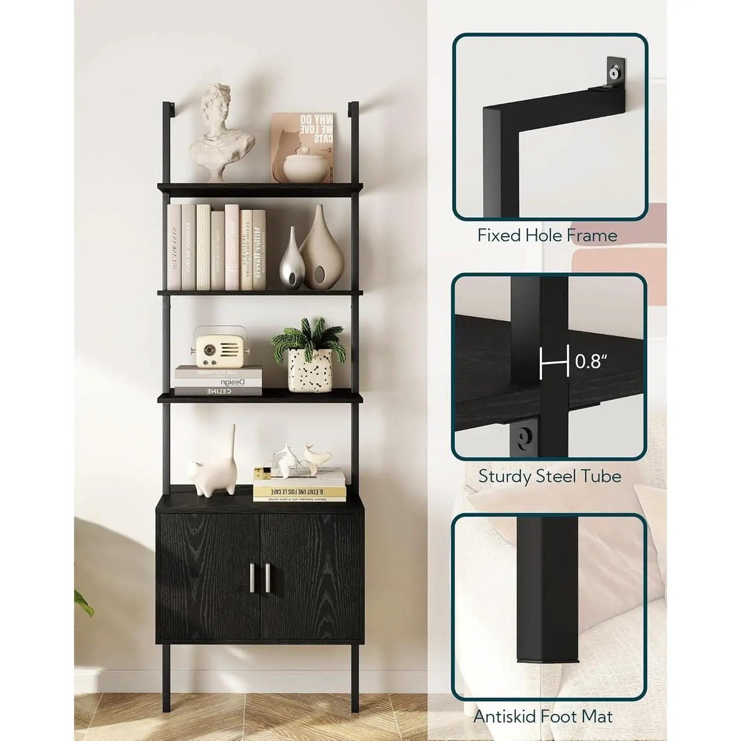 73 Inch Tall Bookshelf Black Wood Grain Living Room from PriceLows™